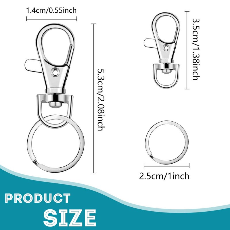 Segauin 100 Pcs Keychain Hooks with Key Rings, Keychain Clip Hooks with Rings for Lanyard Jewelry Making DIY Crafts Silver(50 Pcs Metal Lobster Claw Clasps + 50 Pcs Flat Key Rings) - Image 2